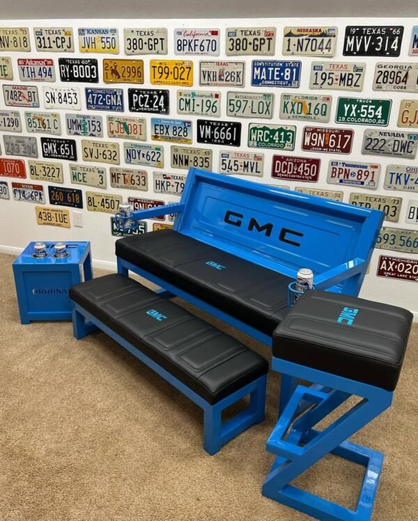 Custom Blue GMC Bench,Stool & Side Table