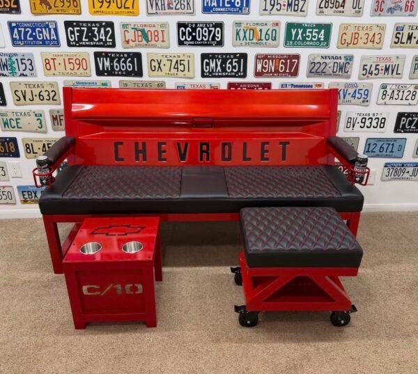 Custom Red & Black Chevrolet Bench / Table / Stool