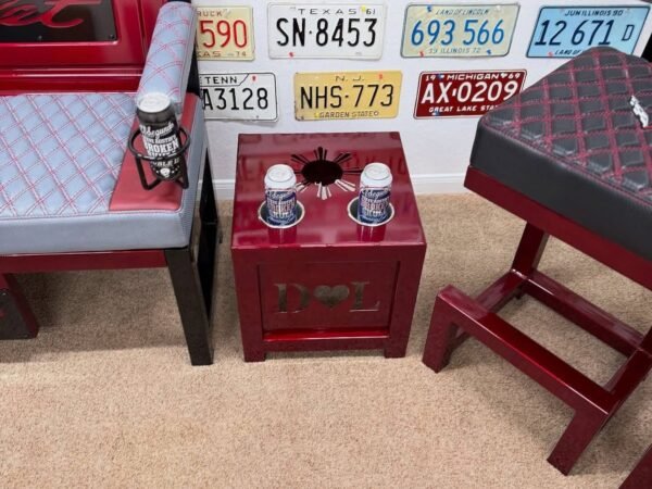 Custom Red Chevrolet Furniture Set – Bench, Stools, Console & Tables