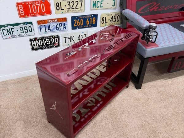 Custom Red Chevrolet Furniture Set – Bench, Stools, Console & Tables