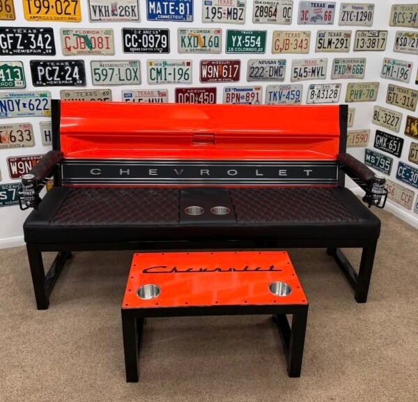 Costom Orange & Black Chevrolet Bench / Table