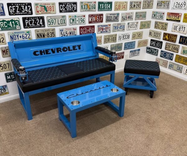 Custom Blue & Black Chevrolet Bench / Stool / Table