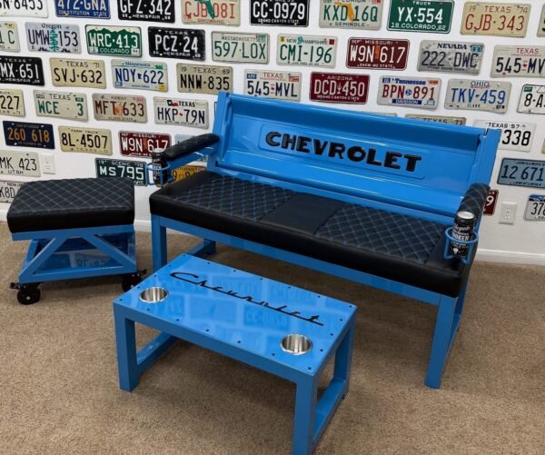 Custom Blue & Black Chevrolet Bench / Stool / Table