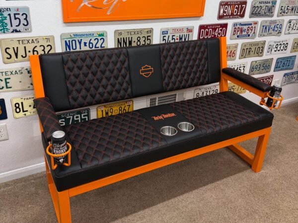 Custom Orange & Black Harley Davidson Bench & Stools