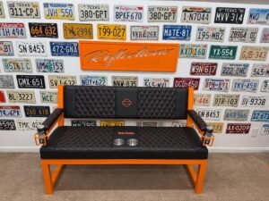 Custom Orange & Black Harley Davidson Bench & Stools