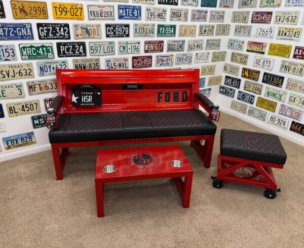 Custom Red Ford HSR Bench Set with Table & Stool