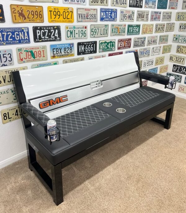 Custom GMC White, Black & Ash Tailgate Bench