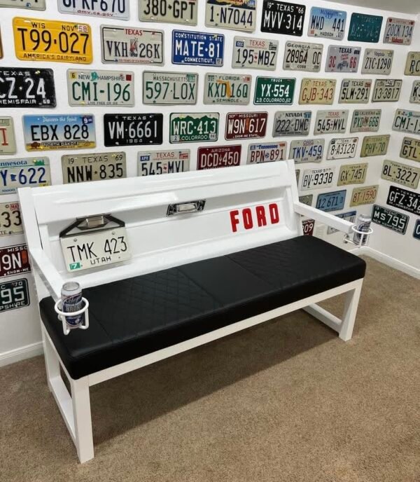 Custom White & Black Ford Bench