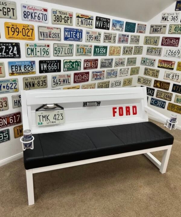 Custom White & Black Ford Bench