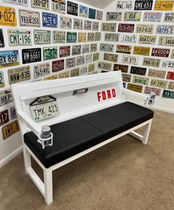 Custom White & Black Ford Bench