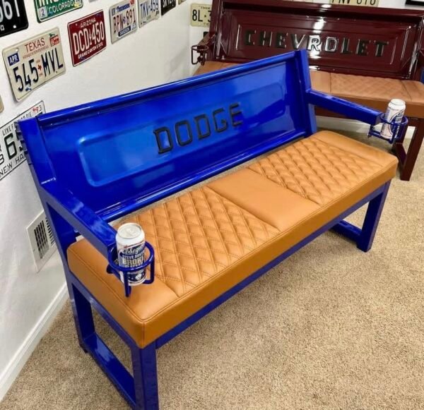 Custom Dodge Blue & Brown Bench