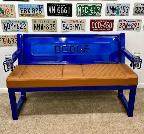 Custom Dodge Blue & Brown Bench
