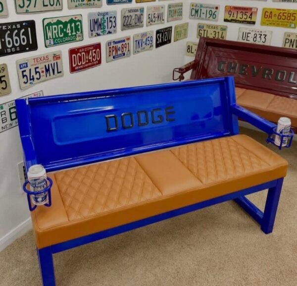 Custom Dodge Blue & Brown Bench