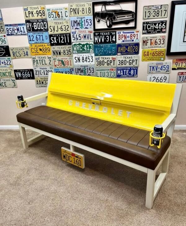 Custom Chevrolet Yellow/Brown & White Bench