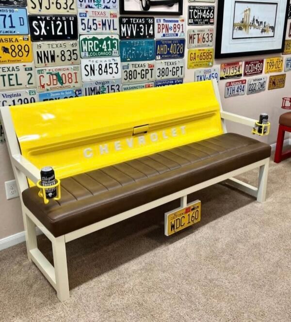 Custom Chevrolet Yellow/Brown & White Bench