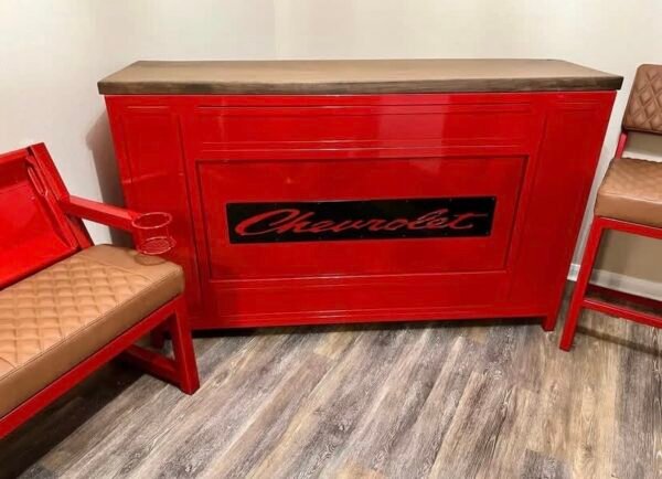Custom Chevrolet Bar Set of Red & Brown Bench