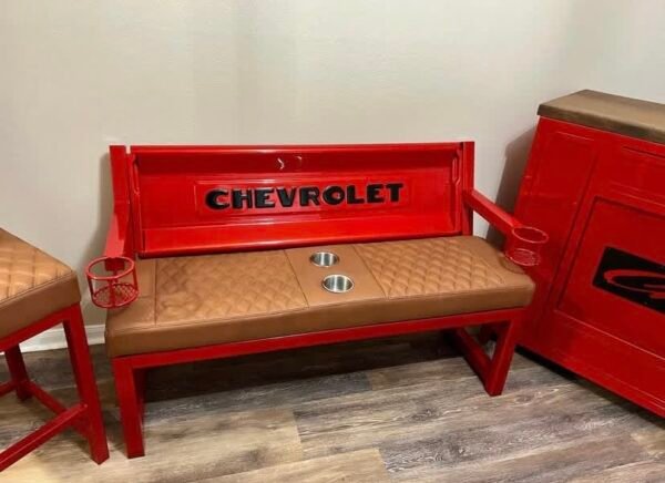 Custom Chevrolet Bar Set of Red & Brown Bench