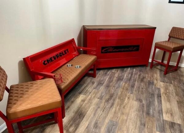 Custom Chevrolet Bar Set of Red & Brown Bench