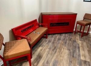 Custom Chevrolet Bar Set of Red & Brown Bench