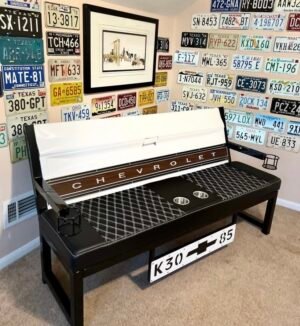 Custom Chevrolet White & Black/Brown Bench