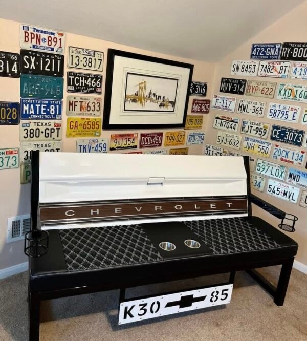 Custom Chevrolet White & Black/Brown Bench