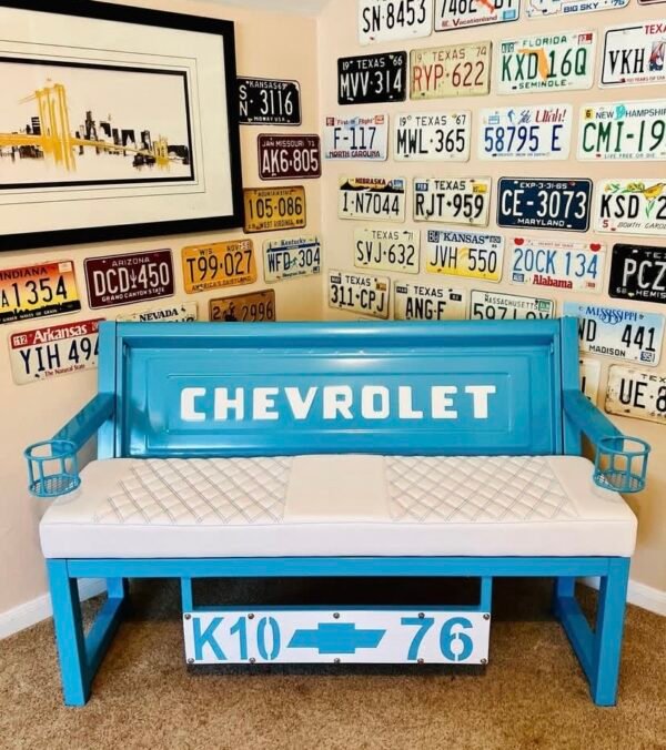 Custom Chevrolet Blue & White Bench