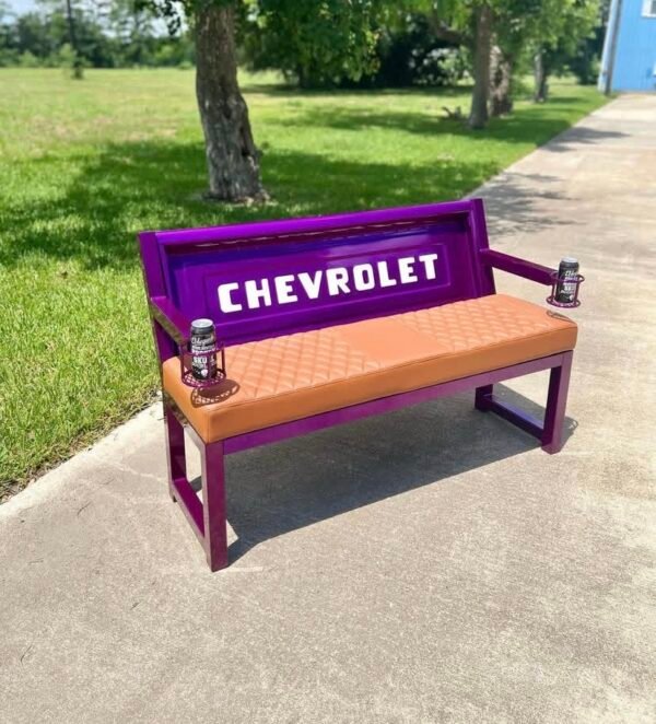 Custom Chevrolet Purple / White & Brown Bench