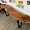Custom Wooden Table with Metal Legs + 2 Stools
