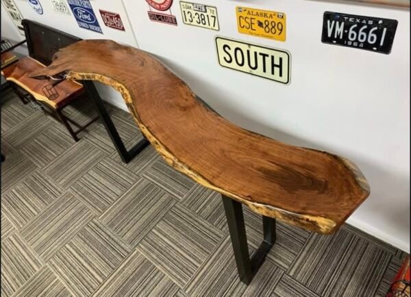 Custom Wooden Table with Metal Legs + 2 Stools