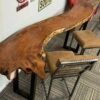 Custom Wooden Table with Metal Legs + 2 Stools
