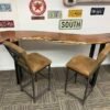 Custom Wooden Table with Metal Legs + 2 Stools