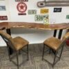 Custom Wooden Table with Metal Legs + 2 Stools