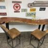 Custom Wooden Table with Metal Legs + 2 Stools