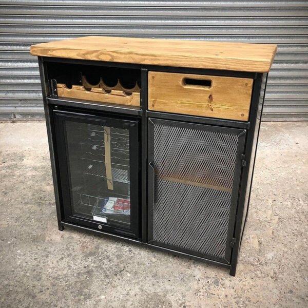 Custom Metal Home Bar / Wine Cabinet with Mini Wine Fridge