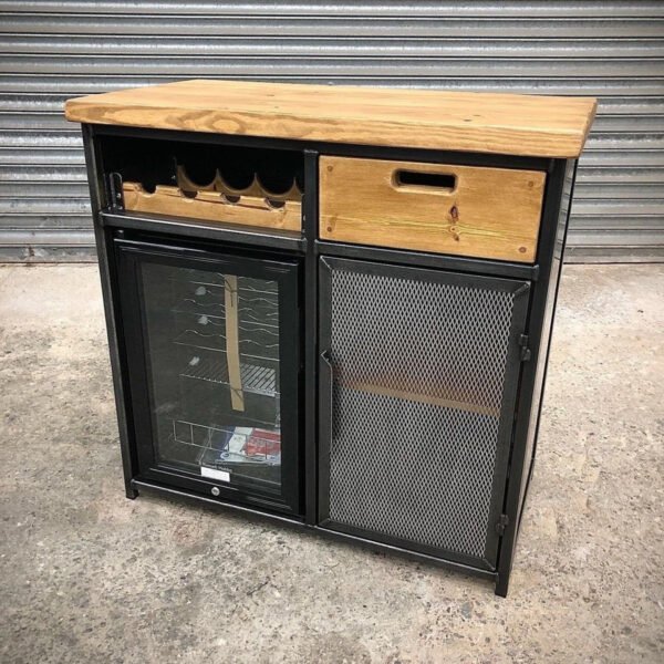 Custom Metal Home Bar / Wine Cabinet with Mini Wine Fridge
