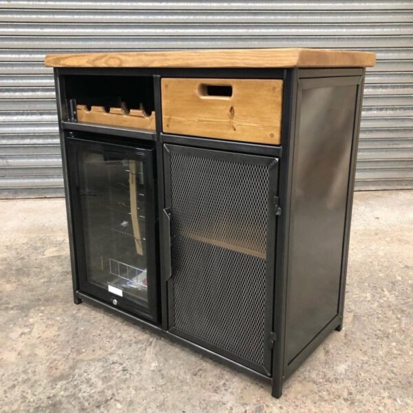 Custom Metal Home Bar / Wine Cabinet with Mini Wine Fridge