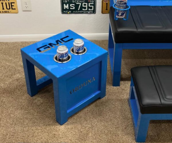 Custom Blue GMC Bench Set – Bench, Stool & Side Table (Full Set)