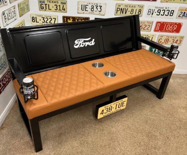 Custom Black Ford Bench with Orange Upholstery