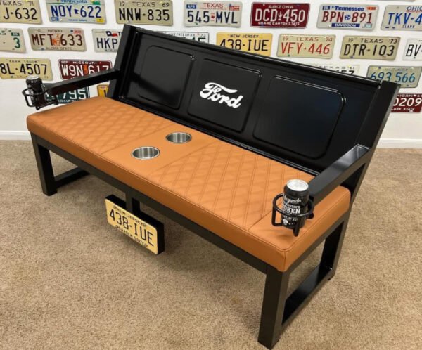 Custom Black Ford Bench with Orange Upholstery