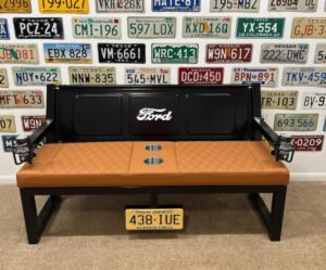 Custom Black Ford Bench with Orange Upholstery
