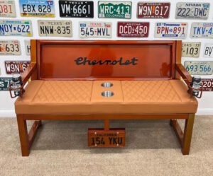 Custom Orange Chevrolet Bench with Quilted Seat