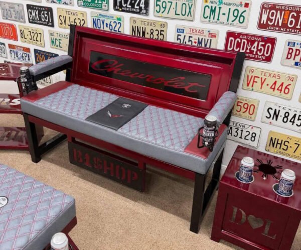 Custom Red Corvette Furniture Set – Bench, Stools, Console & Tables