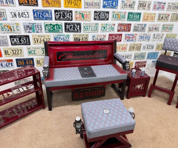 Custom Red Corvette Furniture Set – Bench, Stools, Console & Tables