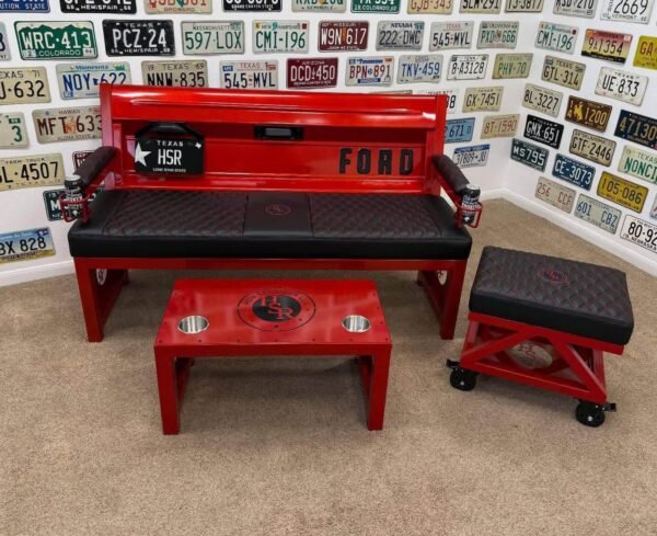 Custom Red Ford HSR Bench Set with Table & Stool
