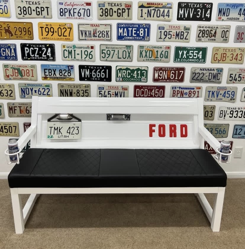 Custom White & Black Ford Tailgate Bench