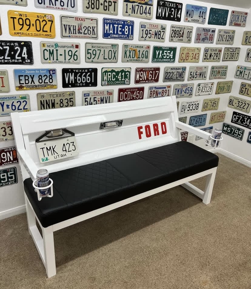 Custom White & Black Ford Tailgate Bench - Image 2