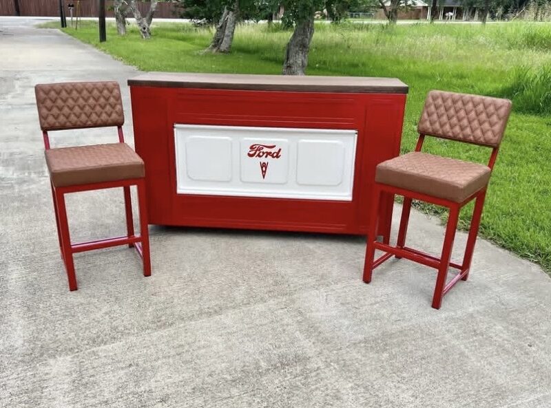 Custom Red & Brown Ford Storage Cabinet with Chairs